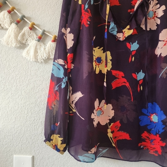 Cabi Juliet Ruffle Semi Sheer Floral Long Sleeve Top Business Casual Modest M - Picture 6 of 11